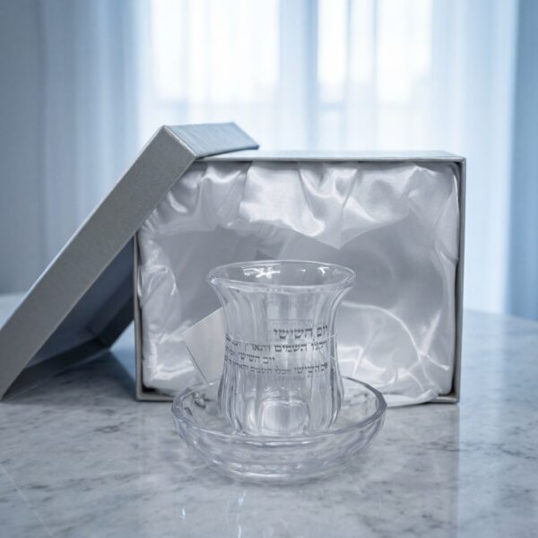כוס קידוש שקופה "יום השישי"  | 15 ס״מ × 8 ס״מ