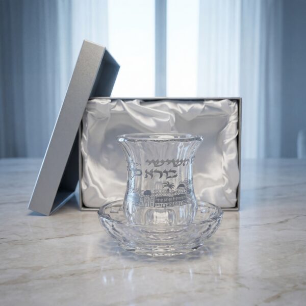 כוס קידוש שקופה "ירושלים" | 15 ס״מ × 8 ס״מ