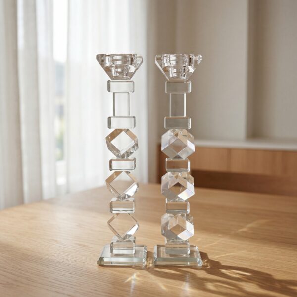 פמוט שקוף ריבועים גבוה | 26 ס״מ × 6 ס״מ