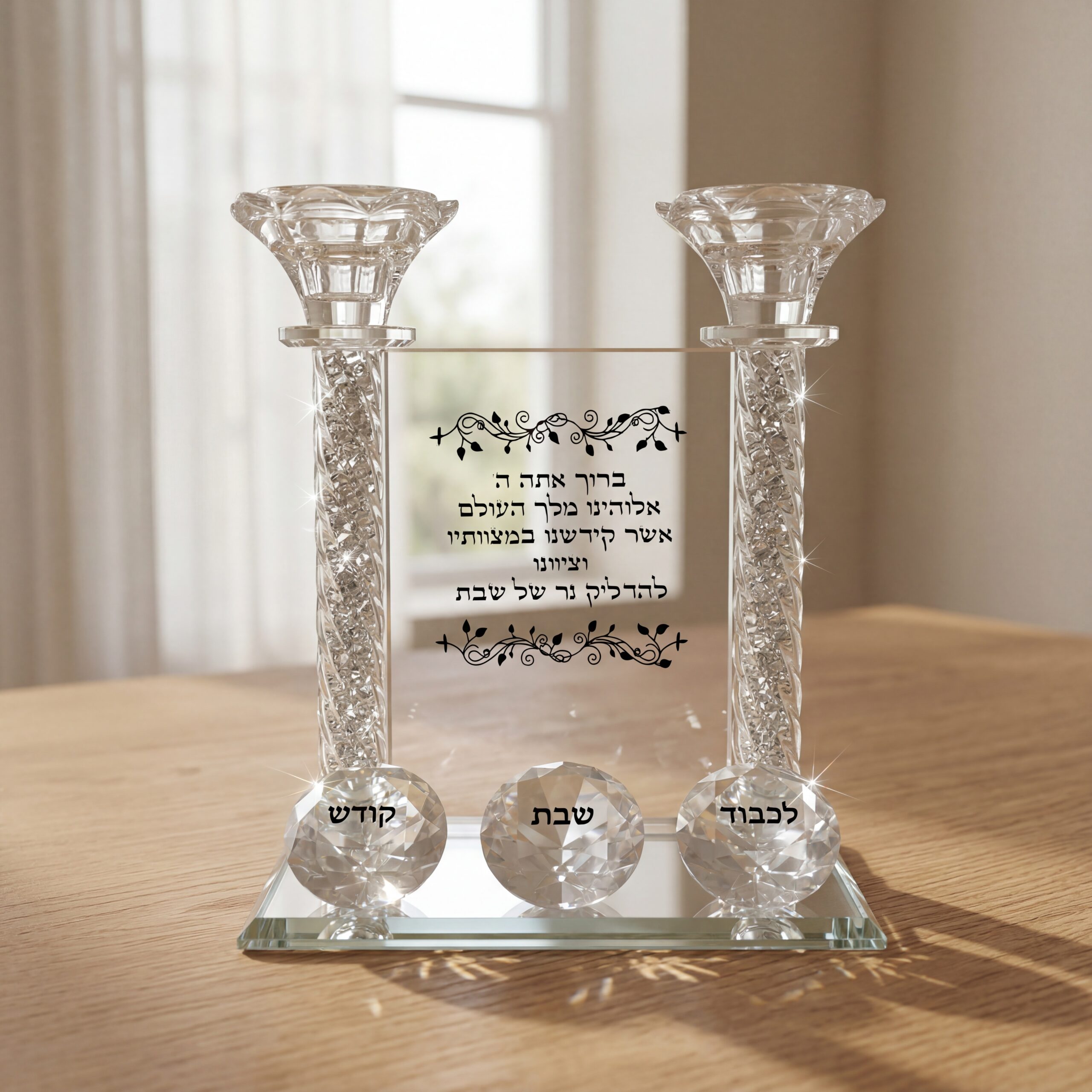 פמוט “לכבוד שבת קודש” עם אבנים | רוחב 19 ס״מ | גובה 20 ס״מ