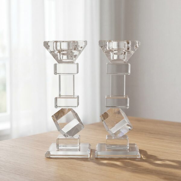 פמוט ריבועים שקוף נמוך | 16 ס״מ × 6 ס״מ