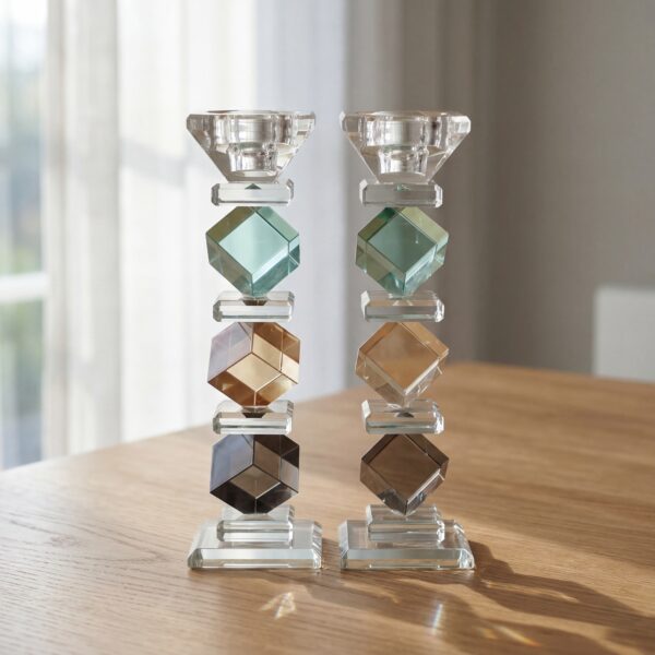 פמוט ריבועים צבעוני גיאומטרי נמוך | 20 ס״מ × 6 ס״מ