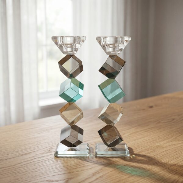 פמוט ריבועים צבעוני נמוך | 21 ס״מ × 6 ס״מ