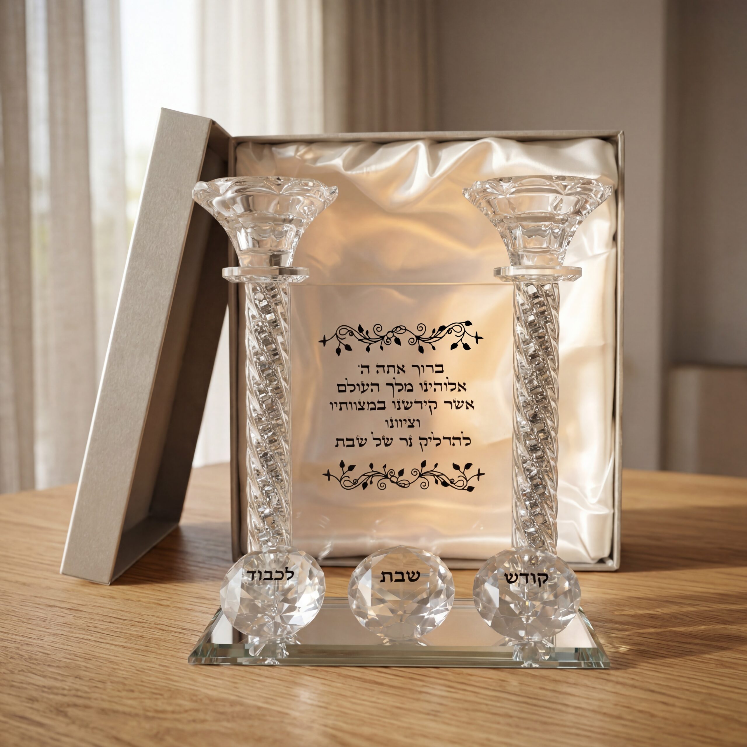 פמוט “לכבוד שבת קודש” עם אבנים | רוחב 19 ס״מ | גובה 20 ס״מ – תמונה 2