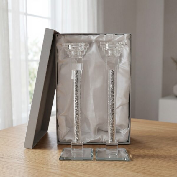 פמוט קריסטל גבוה כסף | 29 ס״מ × 6 ס״מ