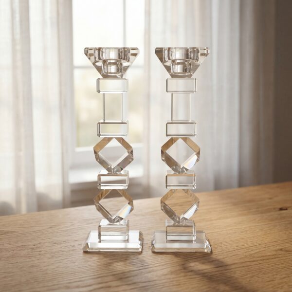 פמוט ריבועים שקוף בינוני | 21 ס״מ × 6 ס״מ