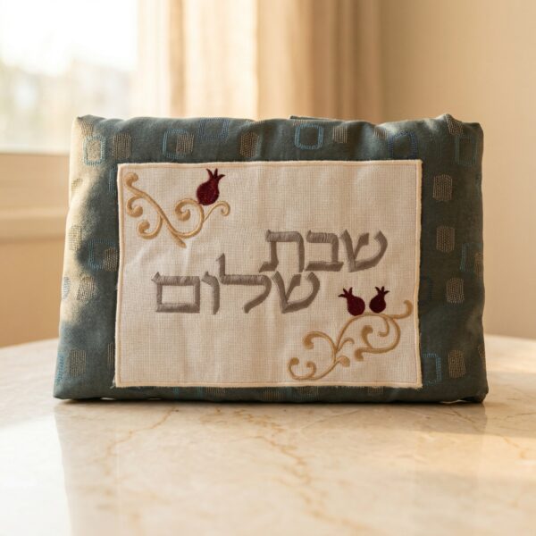 כיסוי פלטה “שבת שלום” דגם גאומטרי כחול | 68×76 ס"מ