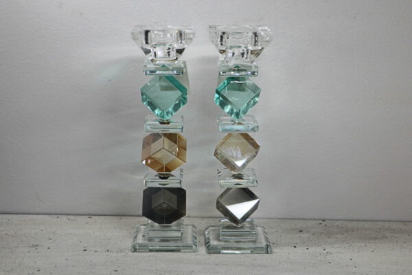 פמוט ריבועים צבעוני גיאומטרי נמוך | 20 ס״מ × 6 ס״מ